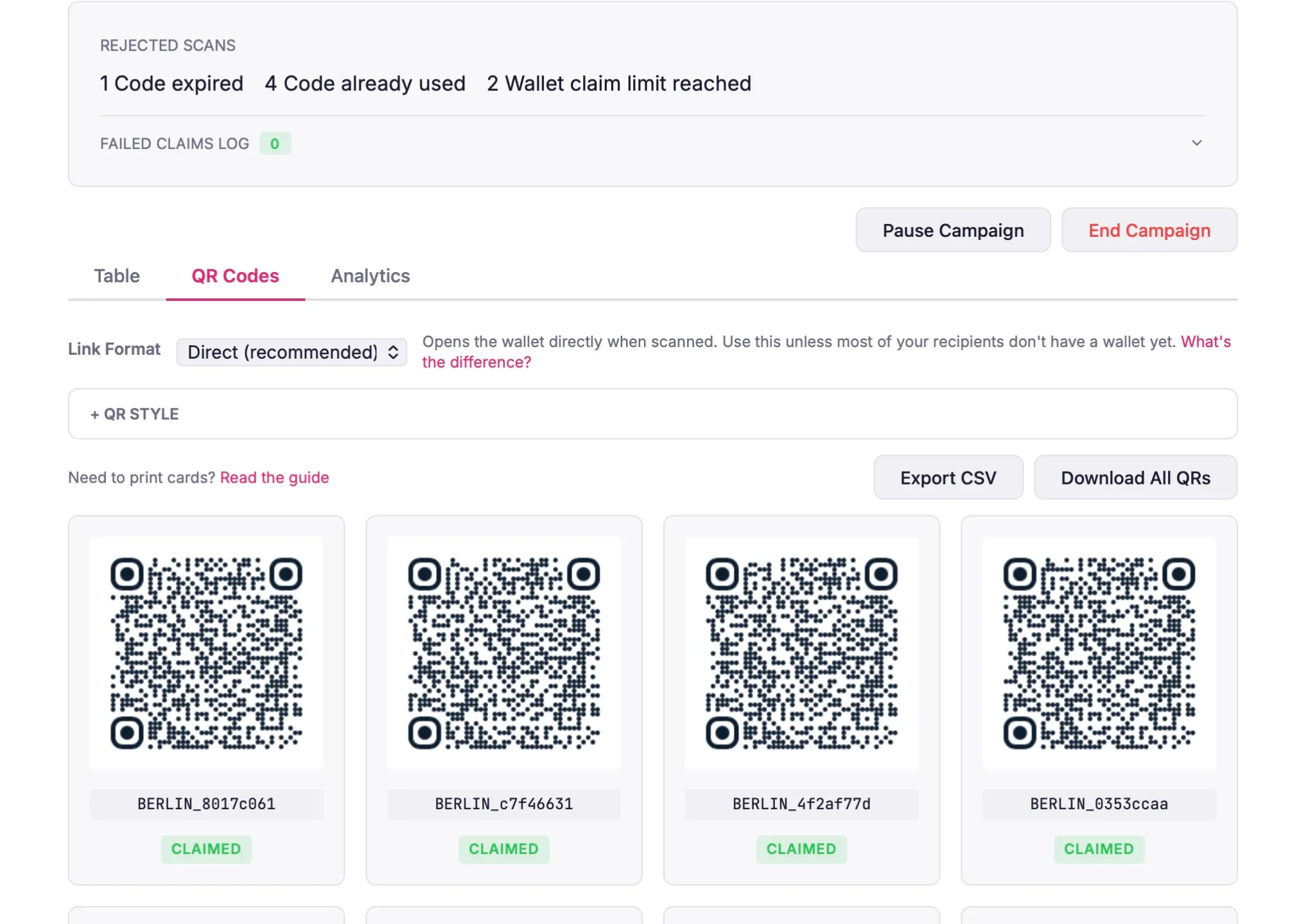 Generate claim codes